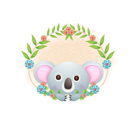 Cute koala with floral cartoon illustration. animals with floral collection Premium Vectorのイラスト素材