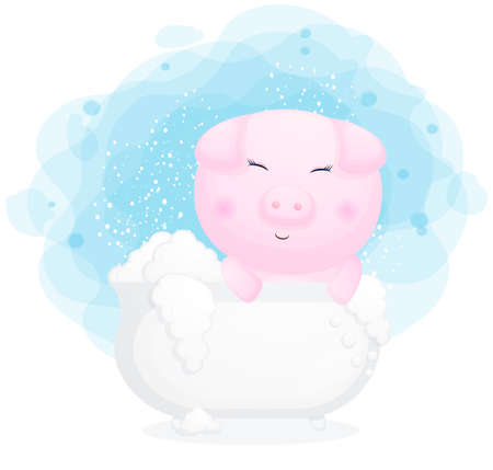 Cute piggy in the bathtub cartoon illustration Premium Vectorのイラスト素材