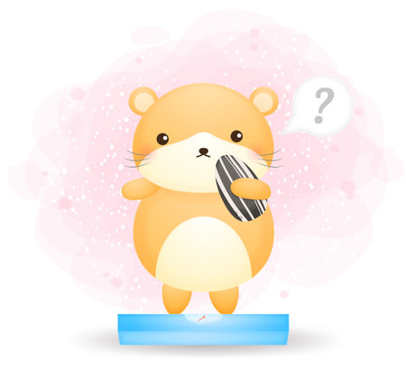 Cute doodle hamster sad on a weigher cartoon character Premium Vector Perfect for merchandiseのイラスト素材