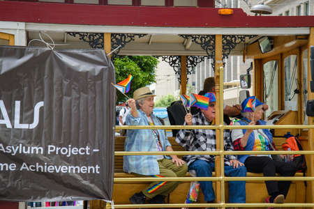 San Francisco, CA, USA - June 22, 2022: Pride Parade: Photo Janie Spahr, 3rd from right,  Grand Marshall 2020 Pride parade who was not able to preside given Covid Cancellation.のeditorial素材