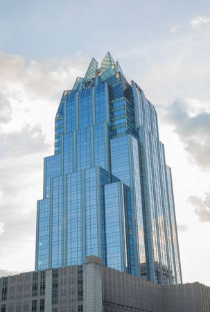 Exterior photo of the Frost Bank building in downtown Austin, Texas.のeditorial素材