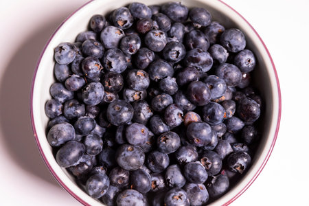 Blueberrys on a bowl from aboveの写真素材