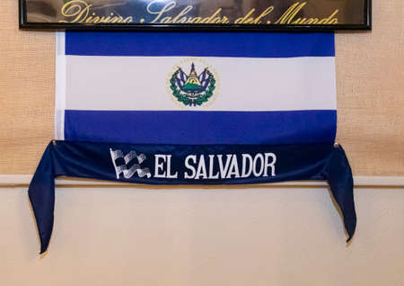 El Salvador flag on a wallの写真素材