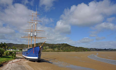 Boat in estuary at Waitangi, New Zealandの写真素材