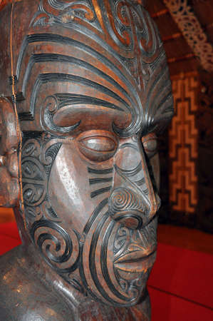 Maori carving inside the Treaty House, Waitangi, NZのeditorial素材