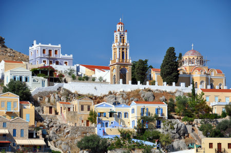 Buildings in Symi town, Symi, Rhodes, Greece 