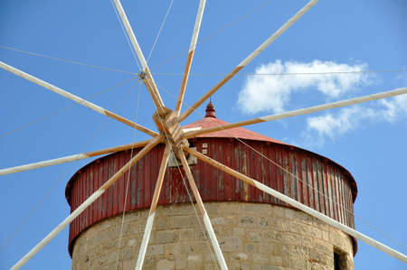 Old windmill at Mardraki Harbour, Rhodes, Greeceの写真素材