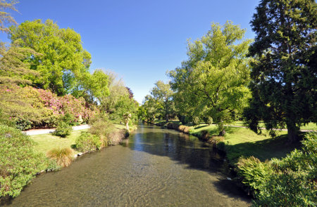 River in the English style Botanical Gardens, Christchurch, New Zealand の写真素材