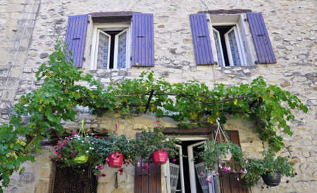 Balcony in Place de Vieux-Marche ( Haute-Ville) at Vaison La Romain, in the Vancluse, Provence, France.のeditorial素材