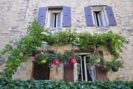 Balcony in Place de Vieux-Marche ( Haute-Ville) at Vaison La Romain, in the Vancluse, Provence, France.のeditorial素材