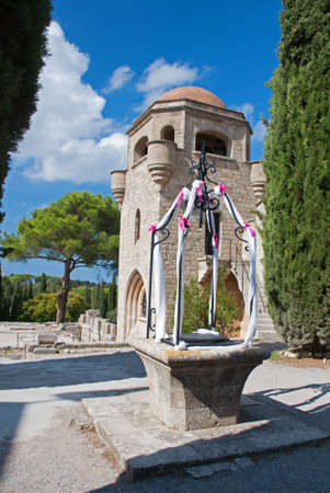 Church of our Lady, and decorated well, at Ialyssos monastery on the Greek island of Rhodes. Built at the top of Mount Filerimosの写真素材