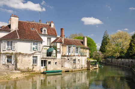Tonnerre in the Morvan, Burgundy, France sits on the River Armancon. Famed for theTonnerre Fosse Dionne wash houseの写真素材