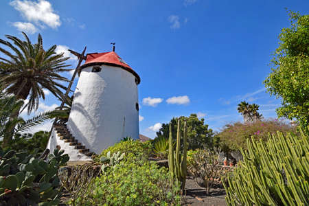 Tiagua, Lanzarote, Spain, - 28 February 2017. Traditional Spanish windmill at Museo Agricola  El Patio, in the village of Tiagua on the island of  Lanzaroteのeditorial素材