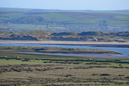 Northam Burrows Country Park, North Devon, England, taken from above Westward Ho!, showing Skern and the Taw Torridge estuary beyond which the sand dunes of Braunton Burrows.の写真素材