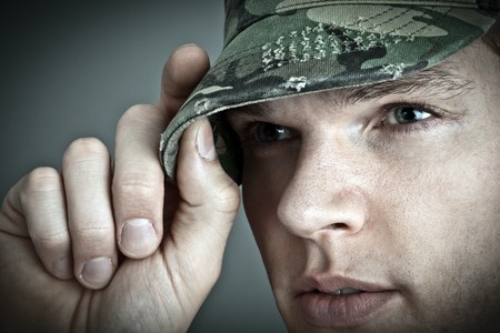 Fashion Model with destroyed army capの写真素材