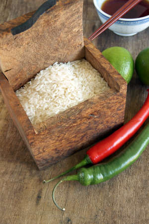 Asian food ingredients rice, chili   limesの写真素材