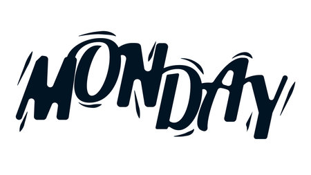 "Monday" lettering. Modern hand-written text. Sticker for planner. Bright "Monday" text. Days of week. Planning concept. Vector illustrationのイラスト素材
