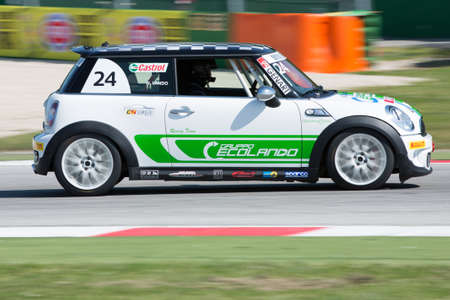 MISANO ADRIATICO, Rimini, ITALY - May 10:  A Mini Cooper S Sv31 
driven By Sebasti Lando Nicola (ITA),  the Mini Challenge on May 10, 2014 in Misano Adriatico, Rimini, Italy.のeditorial素材