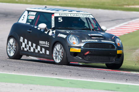 MISANO ADRIATICO, Rimini, ITALY - May 10:  A Mini Cooper S Sv31 
driven By LEONE Matteo (ITA),  the Mini Challenge on May 10, 2014 in Misano Adriatico, Rimini, Italy.のeditorial素材