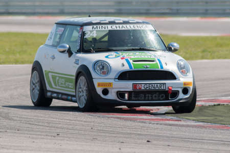 MISANO ADRIATICO, Rimini, ITALY - May 10:  A Mini Cooper S Sv31 
driven By Sebasti Lando Nicola (ITA),  the Mini Challenge on May 10, 2014 in Misano Adriatico, Rimini, Italy.のeditorial素材