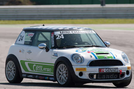 MISANO ADRIATICO, Rimini, ITALY - May 10:  A Mini Cooper S Sv31 
driven By Sebasti Lando Nicola (ITA),  the Mini Challenge on May 10, 2014 in Misano Adriatico, Rimini, Italy.のeditorial素材