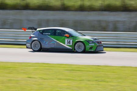 MISANO ADRIATICO, Rimini, ITALY - May 10:  A SEAT LEON EURO CUP driven By TRENTIN Mauro (ITA) , Dinamic,  the C.I.Turismo Endurance on May 10, 2014 in Misano Adriatico, Rimini, Italy.のeditorial素材