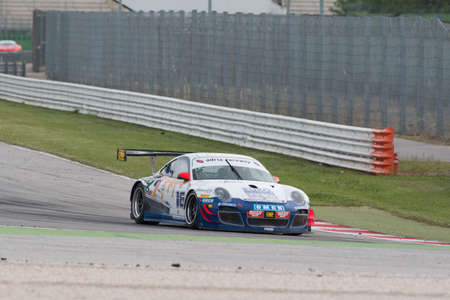 MISANO ADRIATICO, Rimini, ITALY - May 10   A PORSCHE 997 GT3 of AUTORLANDO team, driven By BABINI Fabio  ITA  and BIANCO Riccardo  ITA ,  the C I  Gran Turismo car racing on May 10, 2014 in Misano Adriatico, Rimini, Italy のeditorial素材