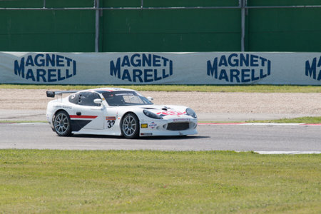 MISANO ADRIATICO, Rimini, ITALY - May 10:  A Ginetta G50 PRO of Nova Race team, driven By PERLINI Andrea (ITA), the GT4 European Series car racing on May 10, 2014 in Misano Adriatico, Rimini, Italy.のeditorial素材