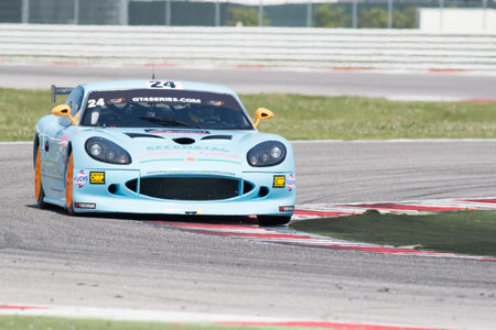 MISANO ADRIATICO, Rimini, ITALY - May 10:  A Ginetta G50 PRO of Nova Race team, driven By STEFANELLI Stefano (ITA) and  MARCUCCI Lorenzo (ITA), the GT4 European Series car racing on May 10, 2014 in Misano Adriatico, Rimini, Italy.のeditorial素材