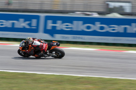 MISANO ADRIATICO, ITALY - JUNE 21: Honda CBR600RR of Core PTR Honda Team, driven by WILAIROT Ratthapark in action during the Supersport Free Practice 3th Session during the FIM SUPERSPORT World Championship - Race at Misano World Circuit on June 21, 2014 のeditorial素材