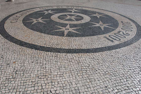 Typical stone floor Lisbon, detail of a typical floor with shapes and drawings, art Portugal, tourismの写真素材