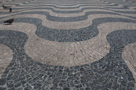 Typical stone floor Lisbon, detail of a typical floor with shapes and drawings, art Portugal, tourismの写真素材