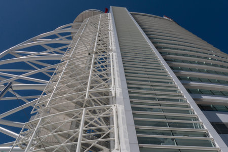 Lisbon, Portugal - August 07, 2014: Vasco da Gama Tower, the new Myriad Hotel and the Vasco da Gama...