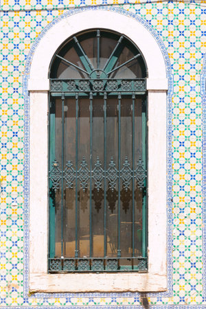 beautiful and traditional view of antique building and lamp in Lisbon, Portugalの写真素材