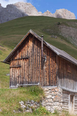 San Pellegrino Pass, Fulciade, Italy a Typical mountain hut, typical historical mountain houseのeditorial素材
