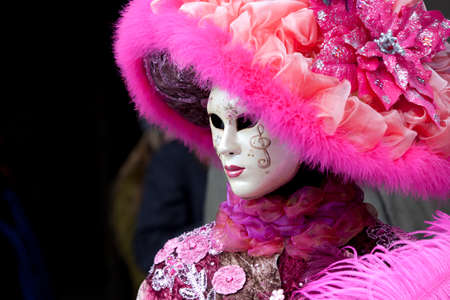 Venice, Italy â February 11 2012: Woman with typical venetian carnival costume at the Carnival of Venice. Shot in St. Mark's Square. The Carnival of Venice is a annual festival held in Venice and is one of the most popular and appreciated carnival in thのeditorial素材