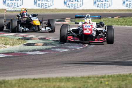 Imola, Italy - October 11, 2014: Dallara F312 VolkswagenR of Carlin Team, driven by Jake Dennis (Gbr) in action During The FIA ??Formula 3 European Championship - Race in Imola at Enzo &amp; Dino Ferrari Circuitのeditorial素材
