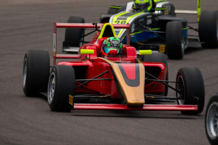 Imola, Italy - October 11, 2014: A Tatuus F.4 T014 Abarth of Dav Racing team, driven By Pulcini Leonardo (Ita),  the Italian F4 Championship car racing on October 11, 2014 in Imola, Italy.のeditorial素材