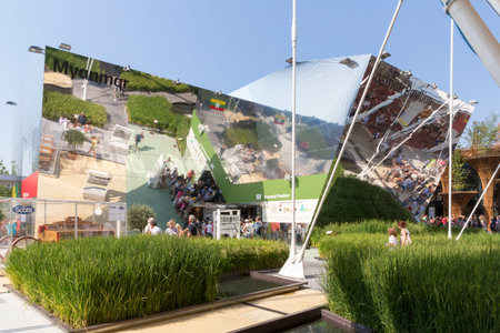 Milan, Italy, 12 August 2015: Detail of the Myanmar pavilion at the exhibition Expo 2015 Italy.