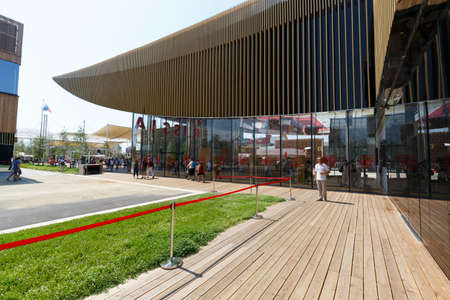 Milan, Italy, 12 August 2015: Detail of the Russian Federation pavilion at the exhibition Expo 2015 Italy.のeditorial素材