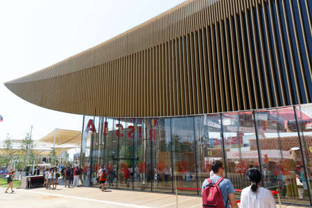 Milan, Italy, 12 August 2015: Detail of the Russian Federation pavilion at the exhibition Expo 2015 Italy.のeditorial素材