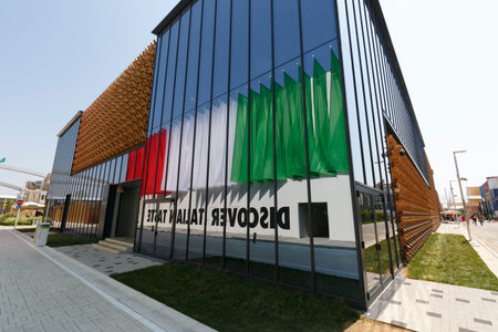 Milan, Italy, 12 August 2015: Detail of the Japan pavilion at the exhibition Expo 2015 Italy.のeditorial素材