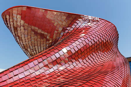 Milan, Italy, 12 August 2015: Detail of the Vanke pavilion at the exhibition Expo 2015 Italy.のeditorial素材