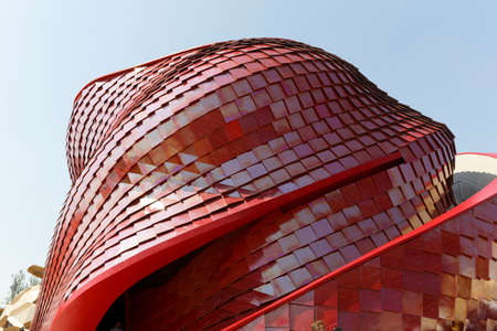 Milan, Italy, 12 August 2015: Detail of the Vanke pavilion at the exhibition Expo 2015 Italy.のeditorial素材