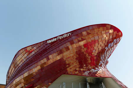 Milan, Italy, 12 August 2015: Detail of the Vanke pavilion at the exhibition Expo 2015 Italy.のeditorial素材