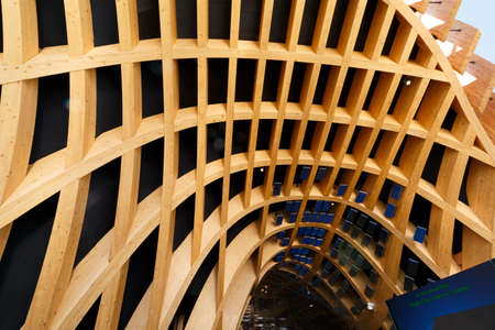 Milan, Italy, 12 August 2015: Detail of the France pavilion at the exhibition Expo 2015 Italy.のeditorial素材