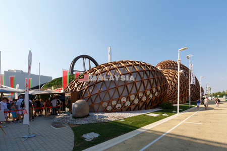 Milan, Italy, 12 August 2015: Detail of the Malaysia pavilion at the exhibition Expo 2015 Italy.のeditorial素材