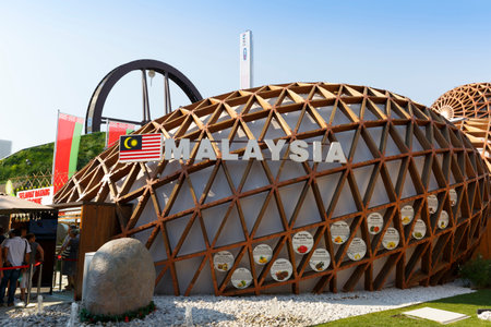 Milan, Italy, 12 August 2015: Detail of the Malaysia pavilion at the exhibition Expo 2015 Italy.のeditorial素材