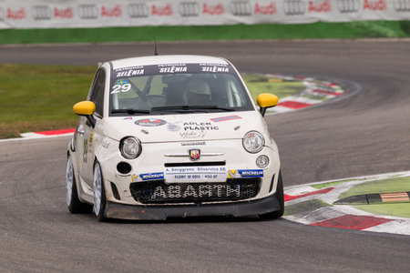 Monza, Italy - October 25, 2014: Fiat Abarth 695 of  LMP Engineer Team, driven by Berggren Santosh...