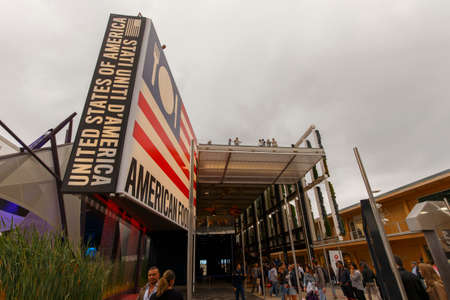 Milan, Italy, 13 September 2015: Detail of the United States of America pavilion at the exhibition Expo 2015 Italy.のeditorial素材